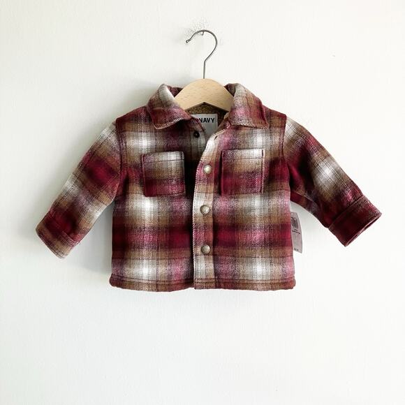 Old Navy Other - NWT Old Navy Baby 3-6 Mos Flannel Jacket Plaid Sherpa Lined Pockets Dark Red